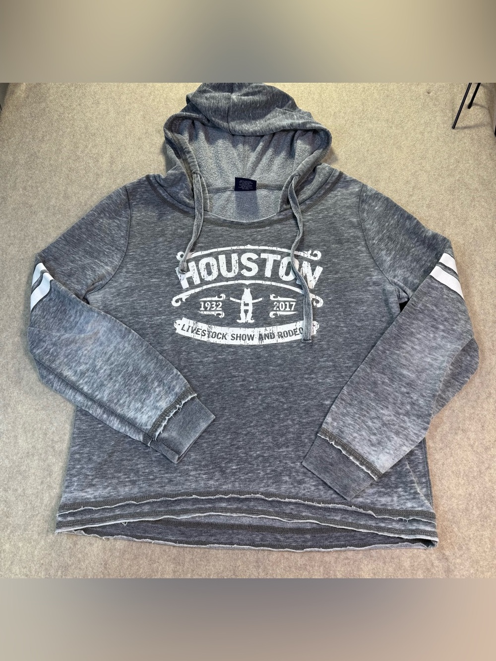 Tipsy Houston Stockshow&Rodeo Hooded Pullover Gray/ White Sz L Cowgirl Style